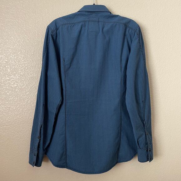 G Star Raw Shirt Mens Large Blue Check Western Yoke Cowboy Snap Button Preppy - Picture 7 of 11